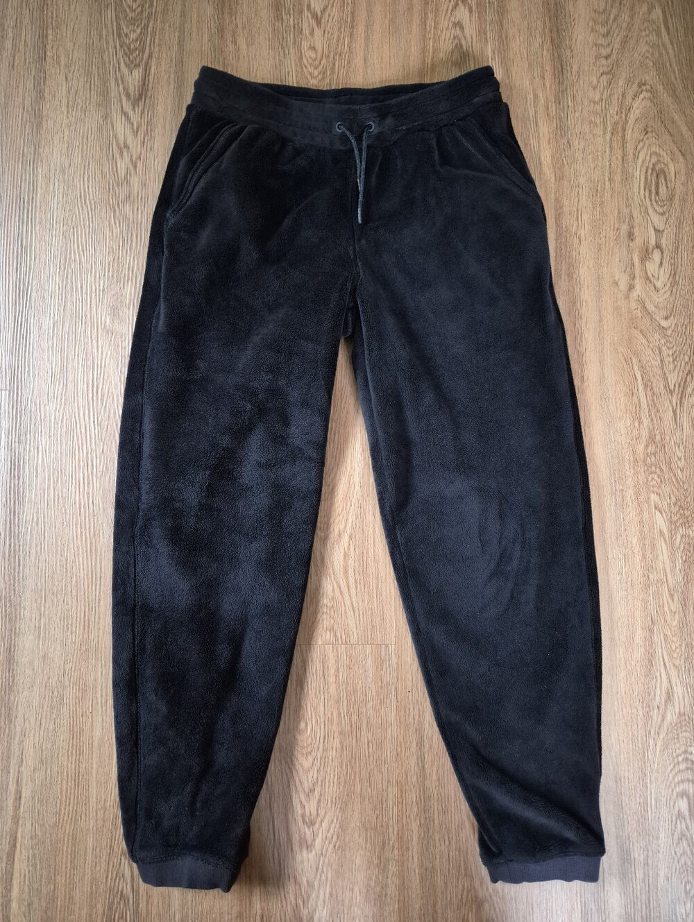 Athleta Girl Fleece Plush Black Drawstring Joggers Sweatpants Sz 16 XXL Pockets